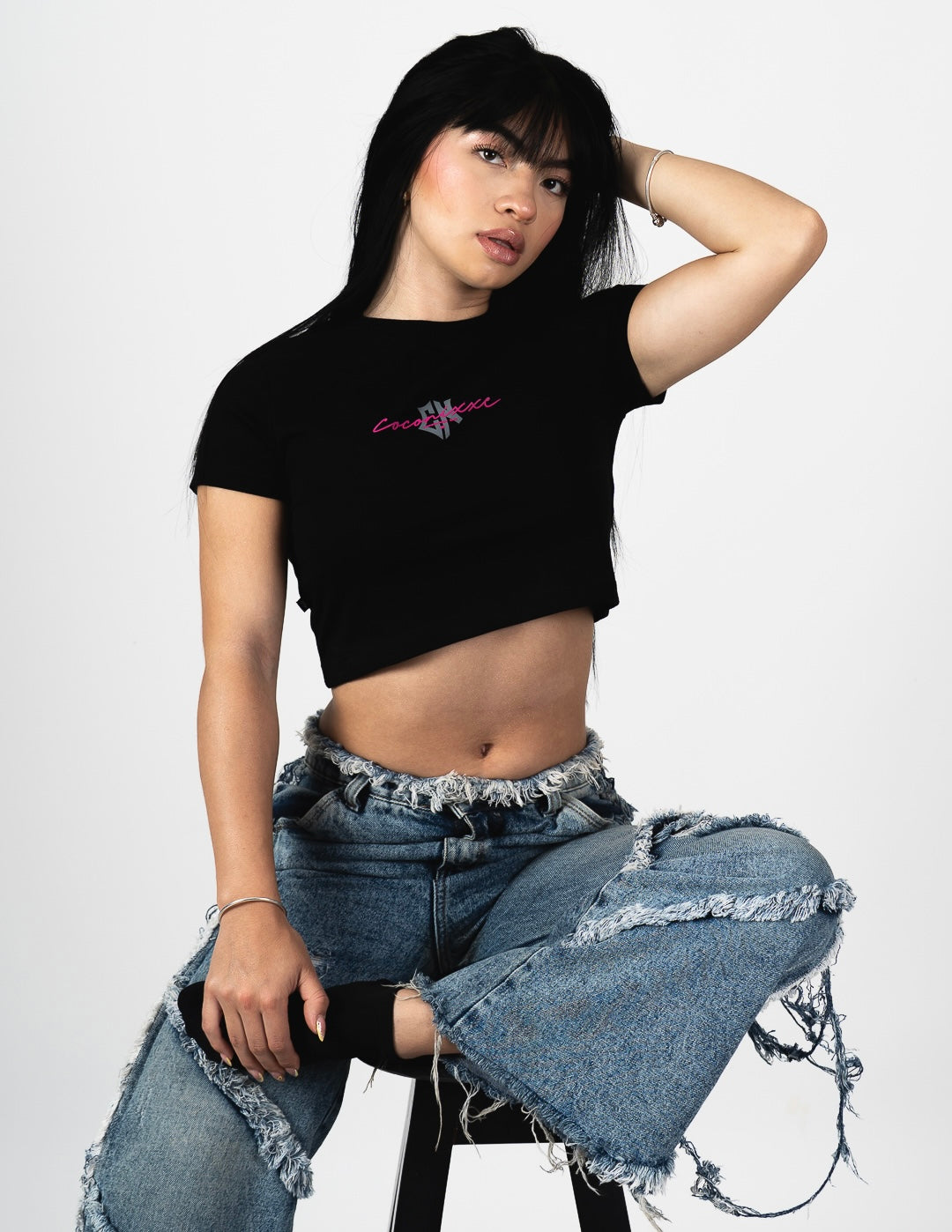 Baby Tee Signature Rosa Negro