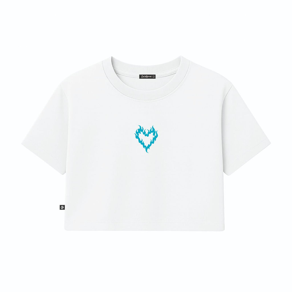 Crop Top Flame Heart Blanco