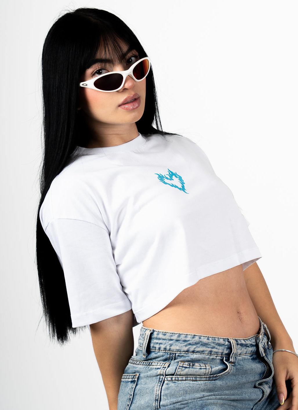 Crop Top Flame Heart Blanco