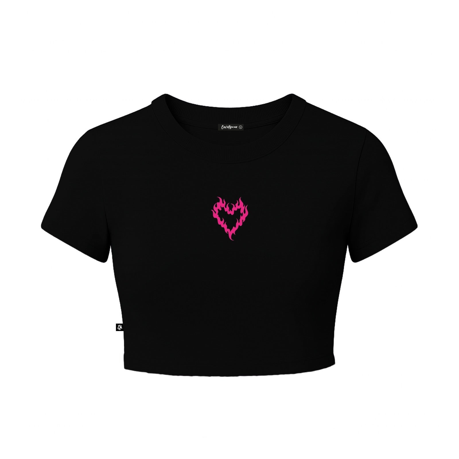 Baby Tee Flame Heart Negro